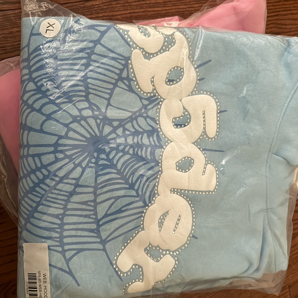 Heavyweight Streetwear Hoodie – Spider Web Graphic | XL | Sky Blue